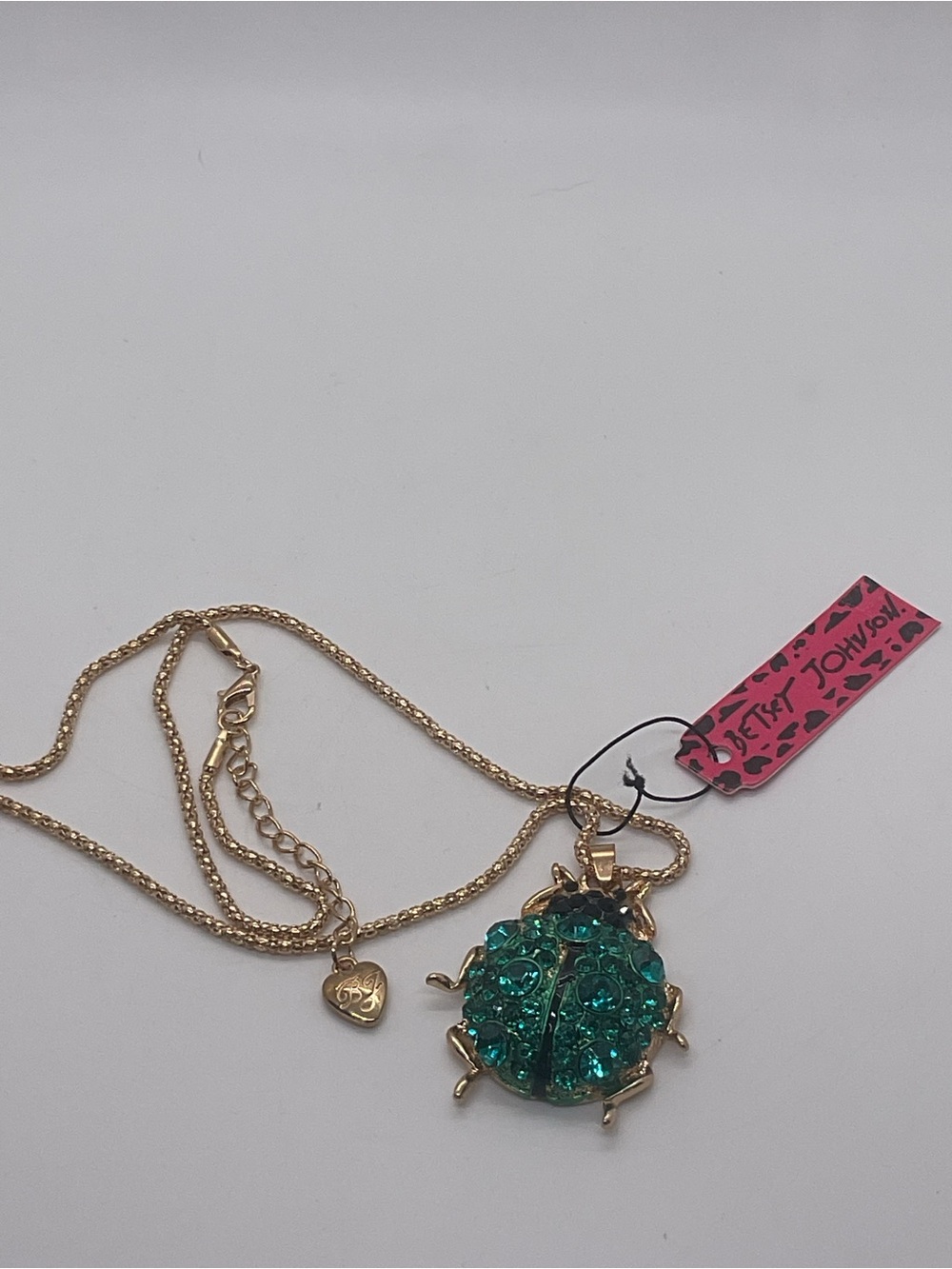 Betsey Johnson Gold-Tone Beetle Pendant Necklace with Teal-Green Crystals - Picture 3 of 6